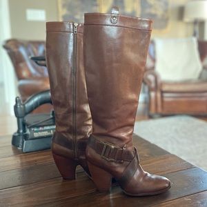 Frye Adrea Belted Tall Brown Boots